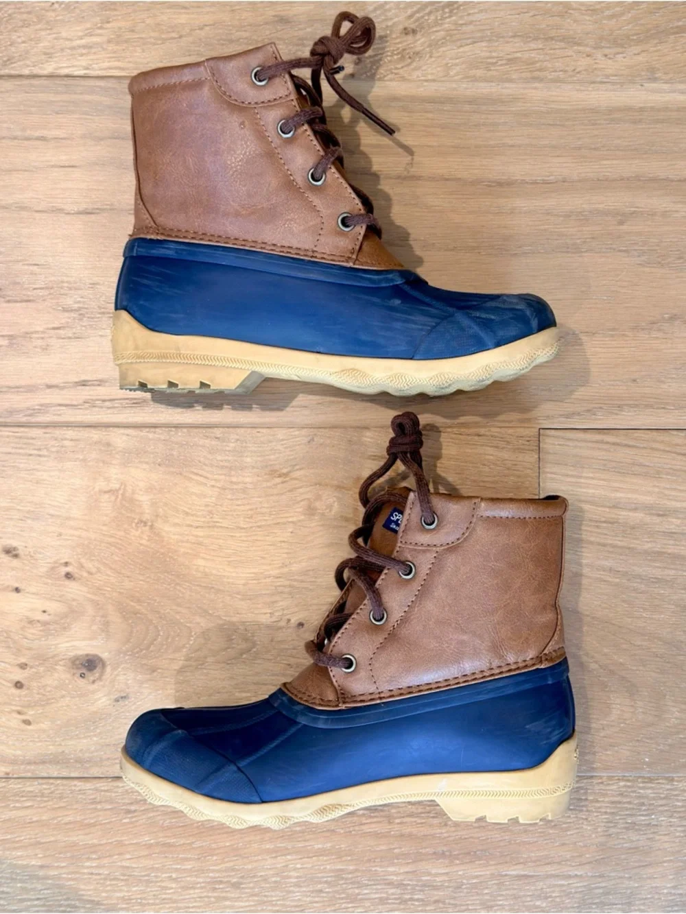 Sperry Kids Port Boot Navy Brown Duck Boots Waterproof Size 2M Big Kid Unisex